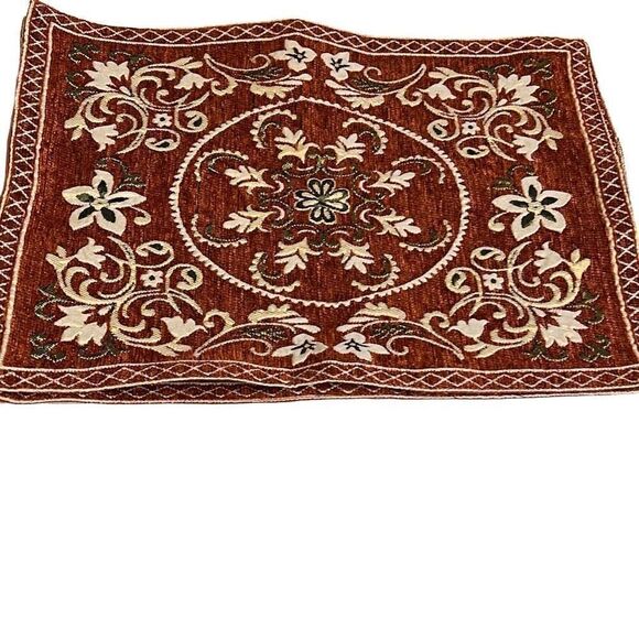Rust White Floral Embroidery Polyblend Set of 6 Dining Placemats 17.5x12 - Picture 6 of 16